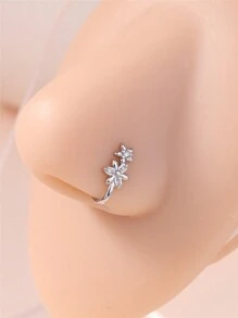 KARYOKO 1pc Double Flower Charm No Piercing Copper Inlaid Zirconia U-Shaped Nose Clip Fake Nose Ring Female No Piercing Piercing Jewelry Valentines,Mom,Mother,Mother's Day,Gift - 1# - View 2