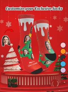 Face Socks 1 Pair Christmas Customized Face Printed Mid-Calf Socks, Men's And Women's Couple Socks,Personalized With Photo, Funny Couple Socks, Comfortable And Breathable, Creative Cartoon Design, Perfect For Holidays, Birthdays, Valentine's Day Gifts,Funny,Crazy,Anime,Multicolor Sockshdays, VFather Christmasalentine's DFather Christmasay Gifts,Funny,Crazy,Anime,Multicolor Socks - Multicolor - View 3