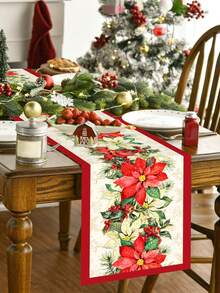 1 件圣诞主题桌旗，圣诞老人姜饼人红花金铃图案，圣诞快乐，适合圣诞派对装饰、客厅墙壁装饰、万圣节、万圣节装饰 - 彩色 - 查看 4