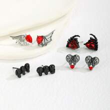 1pair Gothic Punk Style Skeleton Hand Crystal Stud Earrings, Halloween Party Accessories - Multicolor - View 2