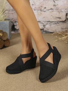 Criss-Cross Rubber Root Deep Mouth Linen Rope Platform Shoes For Women