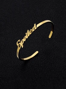 定制名字手链个性化狗爪情书手链女士可爱时尚定制开口可调节手链不锈钢首饰腕饰情人节礼物 - 金黃色 - 查看 7