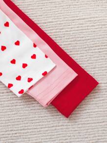 3pcs/Set Baby Girl Pink & White Heart Pattern Bodysuit Outfit, Autumn & Winter - Multicolor - View 4