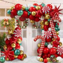 112 件/套圣诞主题花环拱门气球套装，红色和白色气球，金色金属气球，绿色乳胶气球，铝箔糖果棒气球，适用于圣诞夜家庭聚会装饰，圣诞节 - 彩色 - 查看 5