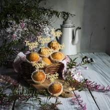 Set de 24 toppers para cupcakes que dicen "Gracias", aptos para fiestas de cumpleaños, bodas y aniversarios - Dorado - Ver 8