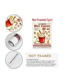 1pc Hot Cocoa Decorative Poster, Cup Of Cocoa Wreath Sign, Kitchen Wall Art Decor Without Frame Canvas Print Home Decor Christmas Decorations Room Decor Christmas