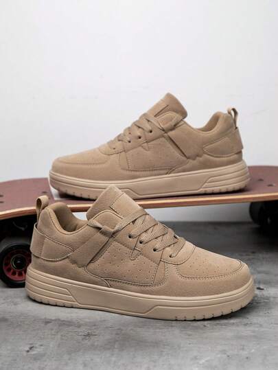 Men's Solid Color Personalized Splicing Low-Top Flat Shoes, Comfortable Lightweight Fashionable Versatile Outdoor Casual Sports Shoes, Couples Shoes