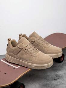 Men's Solid Color Personalized Splicing Low-Top Flat Shoes, Comfortable Lightweight Fashionable Versatile Outdoor Casual Sports Shoes, Couples Shoes - Khaki - View 3