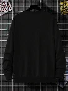 Men's Casual Letter Printed Loose Fit Crew Neck Long Sleeve Sweatshirt, Spring And Autumn