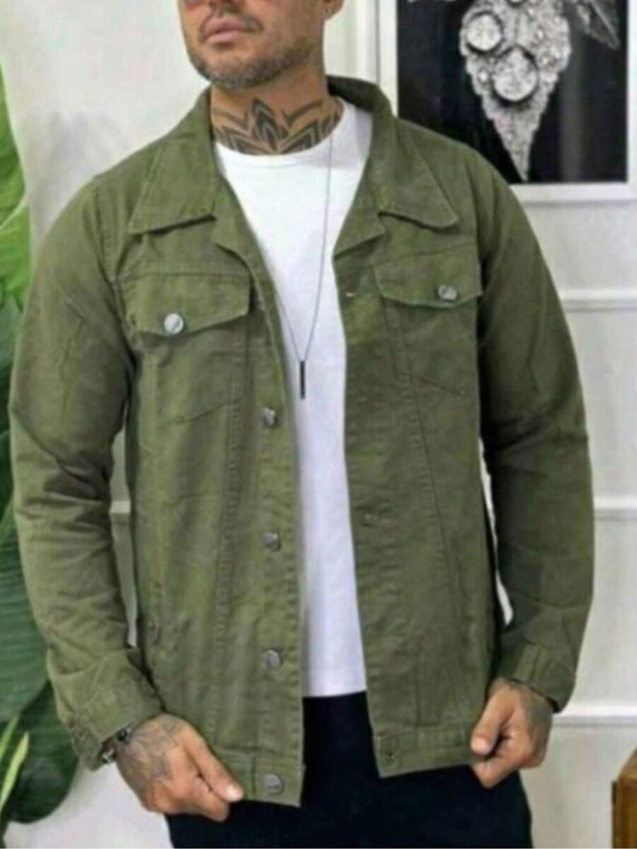 Men Denim Jackets - xanh quân đội - Xem 1