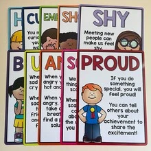 Children's Emotional Cognition Poster, English Emotional Vocabulary Enlightenment A4 Poster, Preschool Social Emotional Learning Tool, Emotional Management Cognition Poster, Children's Psychological Emotional Enlightenment Learning Cards