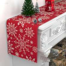 Christmas Table Cloth With Red Snowflake Pattern, New Year Holiday Dining Table Decoration For Kitchen, Indoor & Outdoor, Home Party