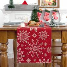 Christmas Table Cloth With Red Snowflake Pattern, New Year Holiday Dining Table Decoration For Kitchen, Indoor & Outdoor, Home Party