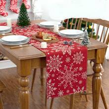 Christmas Table Cloth With Red Snowflake Pattern, New Year Holiday Dining Table Decoration For Kitchen, Indoor & Outdoor, Home Party