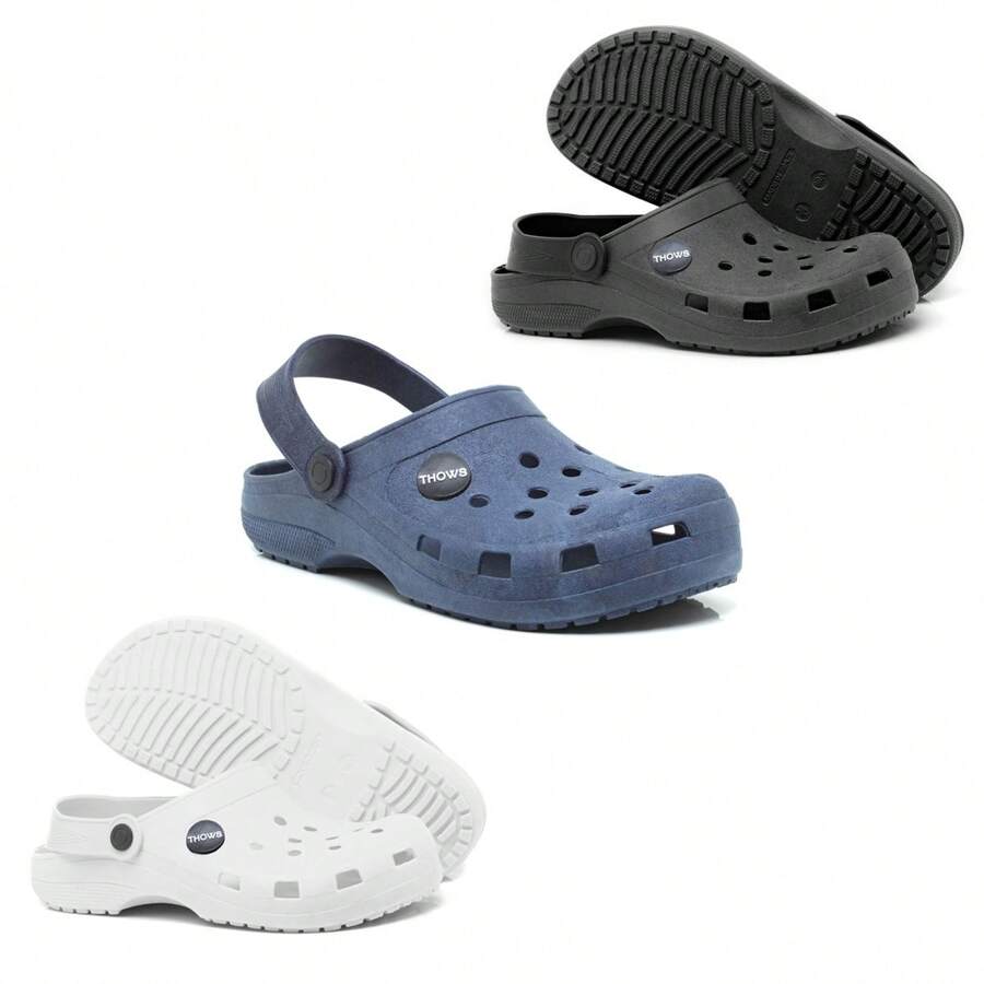 Kit 3 Pairs Unisex Classic Adult Babouche Sandal Nursing Kitchen Hospital White Light Shoe Comfortable Soft Slipper Women And Men Orthopedic Original Non-Slip Clog Cheap - 黑+白+海軍藍 - 查看 1