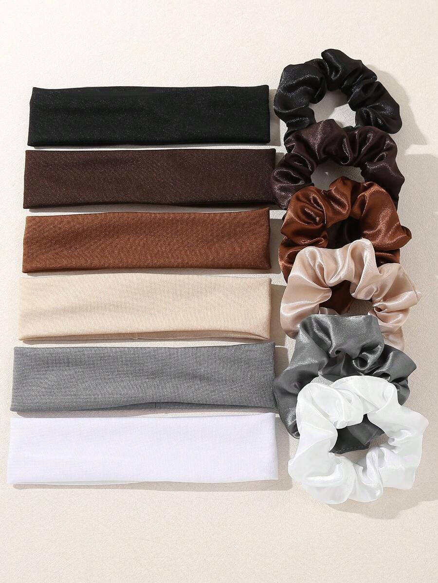 Set de 12 piezas de accesorios para el cabello de unicolor y simple, incluye gomas para el cabello para niñas - Multicolor - Ver 1