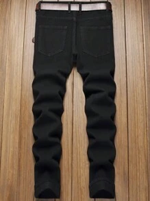 Men's Slim Straight Black Jeans Trousers, Distressed Casual Comfortable Design Suitable For City Walking And Outdoor Activities, Autumn/Winter