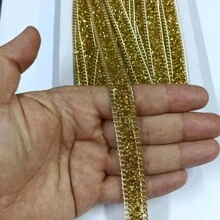 1 Or 2 Meters Iron-On Clothing Applique Strip Ribbon Chain Rhinestone With Gravel Stones - 金色 - 查看 2