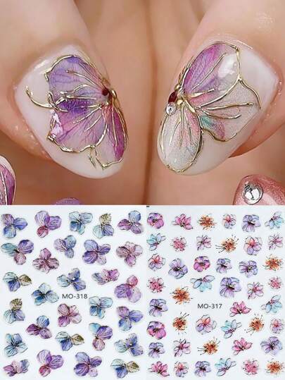 yun　美品⭐︎mogahna ネイルアート用品 シルバー 2枚 紫陽花モチーフ ネイルシール ゴールドフォイル ウォーター
