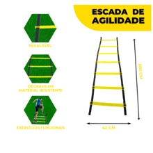 Kit Treino Funcional Agilidade Escada 7 Degraus 5 Cones 5 Chapéus 1 Kit Mini Bands 1 Corda de Pular - Multicolorido - Visão 10
