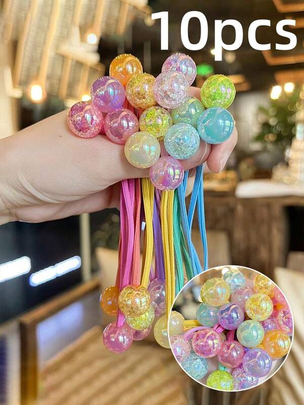 1/5/10/20/30/40/50 قطعة من شرائط الشعر متعددة الألوان كرات على شكل كرات كبيرة عالية المرونة بألوان الحلوى موحد اللون، سهلة بربطة شعر بنات بسيطة و جميلة