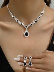 3 Piezas Conjunto De Joyería De Moda Para Mujeres De Boda Con Borlas, Aretes Y Collar De Diamantes De Imitación, Accesorios De Moda Para Fiestas De Lujo