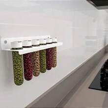 Wall-Mounted Spice Rack Organizer With Measuring Lid And 6 Acrylic Jars For Kitchen - 白色 - 查看 3