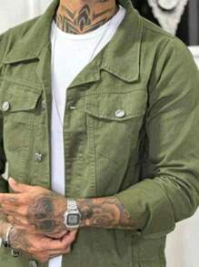 Men Denim Jackets - xanh quân đội - Xem 3