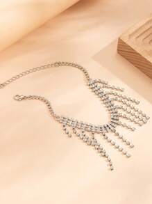 1pc Fashionable & Elegant Rhinestone Tassel Chain Anklet, Bohemian Rhinestone Butterfly Tassel Ankle Chain, Beach Vacation Decor Anklet