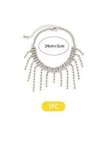 1pc Fashionable & Elegant Rhinestone Tassel Chain Anklet, Bohemian Rhinestone Butterfly Tassel Ankle Chain, Beach Vacation Decor Anklet