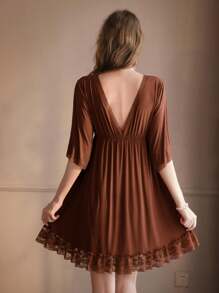 1 Stück elegantes Loungewear für junge Frauen mit tiefem V-Ausschnitt und Unifarbe, schulterfreie, stilvolle Freizeitkleidung für Zuhause, Urlaub