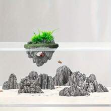 Multi-Use Aquarium Floating Island Decor With Artificial Greenery - ABS Floating Rock With Shelter For Fish, Scenery Rockery For Fish Tank Landscaping