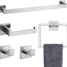 Set de 5 buc. Suport pentru prosoape de baie, nichel periat, set de accesorii pentru baie, inclusiv suport pentru prosoape, inel pentru prosoape, cârlig pentru haine și suport pentru hârtie igienică cu raft. Accesorii de baie din oțel inoxidabil, montate pe perete, ustensile pentru baie.