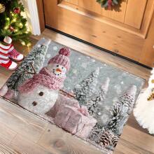 1 Stück Weihnachtsdeko Schneemann Kunstwollteppich - Extrem weiche Kunstwolle, schnell trocknend, maschinenwaschbar, geeignet für Küche, Bad, Dusche - Gemütliche Heimdekoration, perfektes Weihnachtsgeschenk