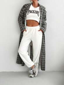 Áo khoác dài kẻ caro đen trắng thời trang giản dị cho nữ - Đen và trắng - Xem 3