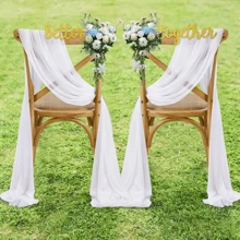 16 PCs Chiffon Chair Decoration 8Ft Tulle Aisle Chair Sashes For Wedding Party Event Banquet, White - trắng - Xem 5