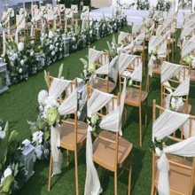 16 PCs Chiffon Chair Decoration 8Ft Tulle Aisle Chair Sashes For Wedding Party Event Banquet, White - trắng - Xem 8