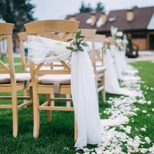 16 PCs Chiffon Chair Decoration 8Ft Tulle Aisle Chair Sashes For Wedding Party Event Banquet, White - trắng - Xem 10