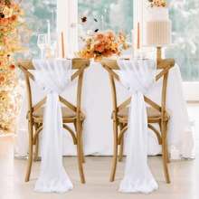 16 PCs Chiffon Chair Decoration 8Ft Tulle Aisle Chair Sashes For Wedding Party Event Banquet, White - trắng - Xem 2