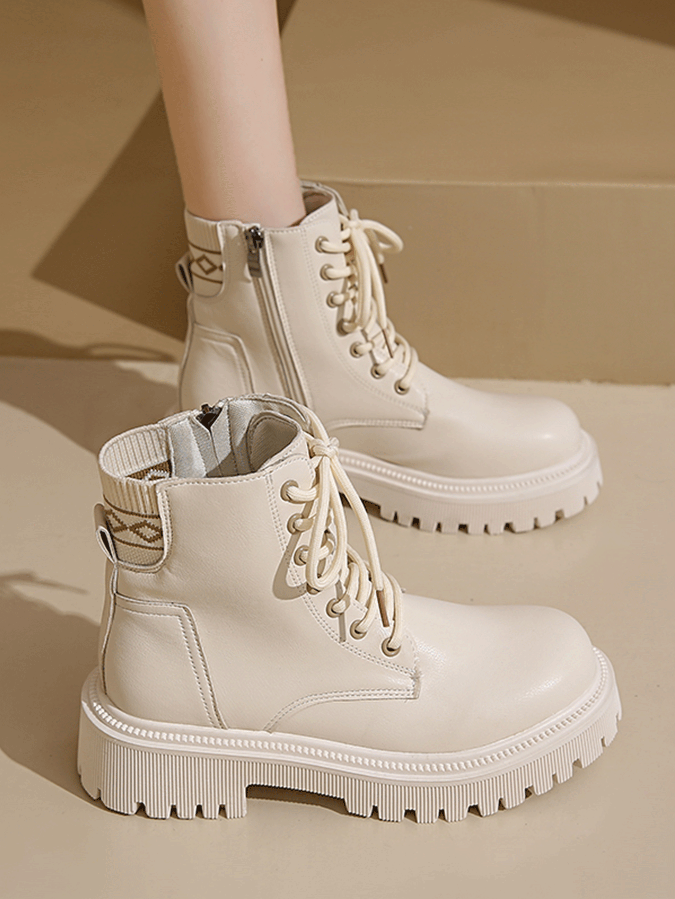 New Women Fashion Casual Ankle Boots Daily Versatile Comfortable  Boots In Black & Beige