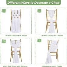 16 PCs Chiffon Chair Decoration 8Ft Tulle Aisle Chair Sashes For Wedding Party Event Banquet, White - trắng - Xem 7