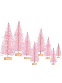 6 Stücke künstliche Mini-Weihnachtsbäume, Flaschenbürstenbäume mit Holzsockel, künstliche gefrostete Sisal-Weihnachtsbäume, DIY handgemachte Mini-Kiefernbäume, geeignet für Weihnachtsdekoration, Weihnachtsparty, Heimdekoration, Schreibtisch-Basteldekor, Winterdekorationen (Rosa) Weihnachtsdekoration, Weihnachtsgeschenk für Zuhause, Weihnachtsschmuck - Pink - Übersicht 3