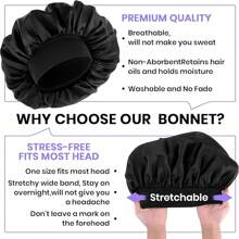 Heatless Hair Curlers For Long Hair With Silk Bonnet, Slouchy Crimper Satin Bonnet Single Layer Elastic Band Silk Sleep Cap Black Soft Adjustable Hair Cap Hair Wrap Large Bonnets For Sleeping. Soft Wave DIY Hair Rollers Styling Tool For Overnight No Heat Curling Rod Headband For Women And Girls