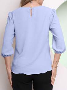 MARILYN MONNA Women's Blouse Tailored Simplicity Elegant Social Basic Crepe 3/4 Princess Sleeve Tamires - 淺藍色 - 查看 2