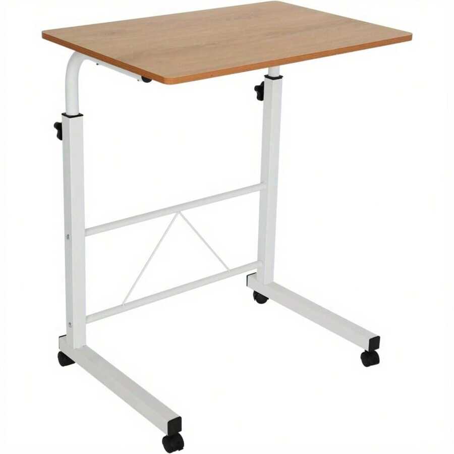 Beistelltisch mit Rollen 60X40 cm Laptoptisch Höhenverstellbar Tisch Mobiler Laptop-Schreibtisch Stehend Computertisch für Büro Schlafzimmer (Gelbes Birnbaumholz)