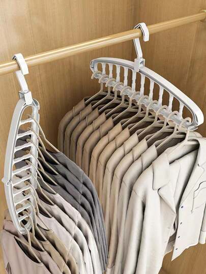 11-Hole Collapsible Clothes Hanger Organizer, Multi-Functional Non-Slip Plastic Portable & Wall-Mountable Closet Storage System, 3.2 Cubic Feet Enclosed Storage Capacity - Lightweight (1pc),Spring,Minimalist,Summer Tops