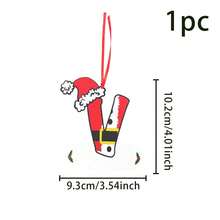 1 件圣诞主题 DIY 26 个字母挂饰，木制装饰，圣诞帽红色字母袜子，适用于圣诞树装饰，DIY 名称。可书写。，圣诞节 - 彩色 - 查看 14