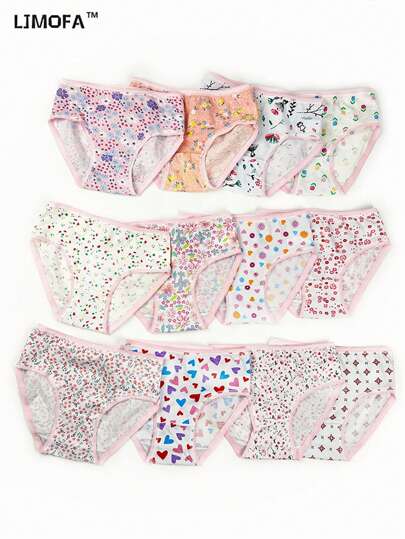 12pcs Set Young Girls Floral Lace Trim Breathable Triangle Panties