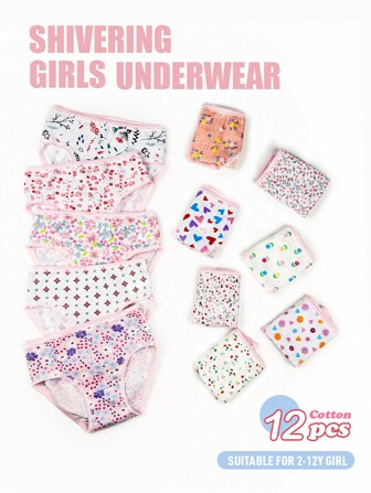 12 件套少女花朵蕾丝边透气三角内裤