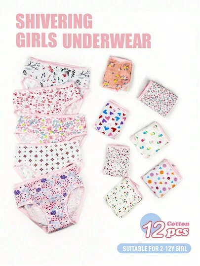 12 件套少女花朵蕾丝边透气三角内裤